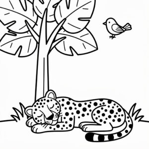 Gepard vilar under ett träd