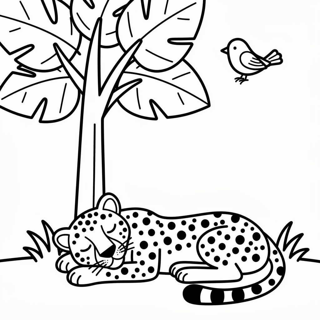 Gepard vilar under ett träd