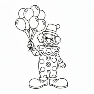 Glad clown målarbild med färgglada ballonger
