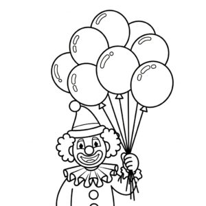 Glad clown målarbild med färgglada ballonger för barn