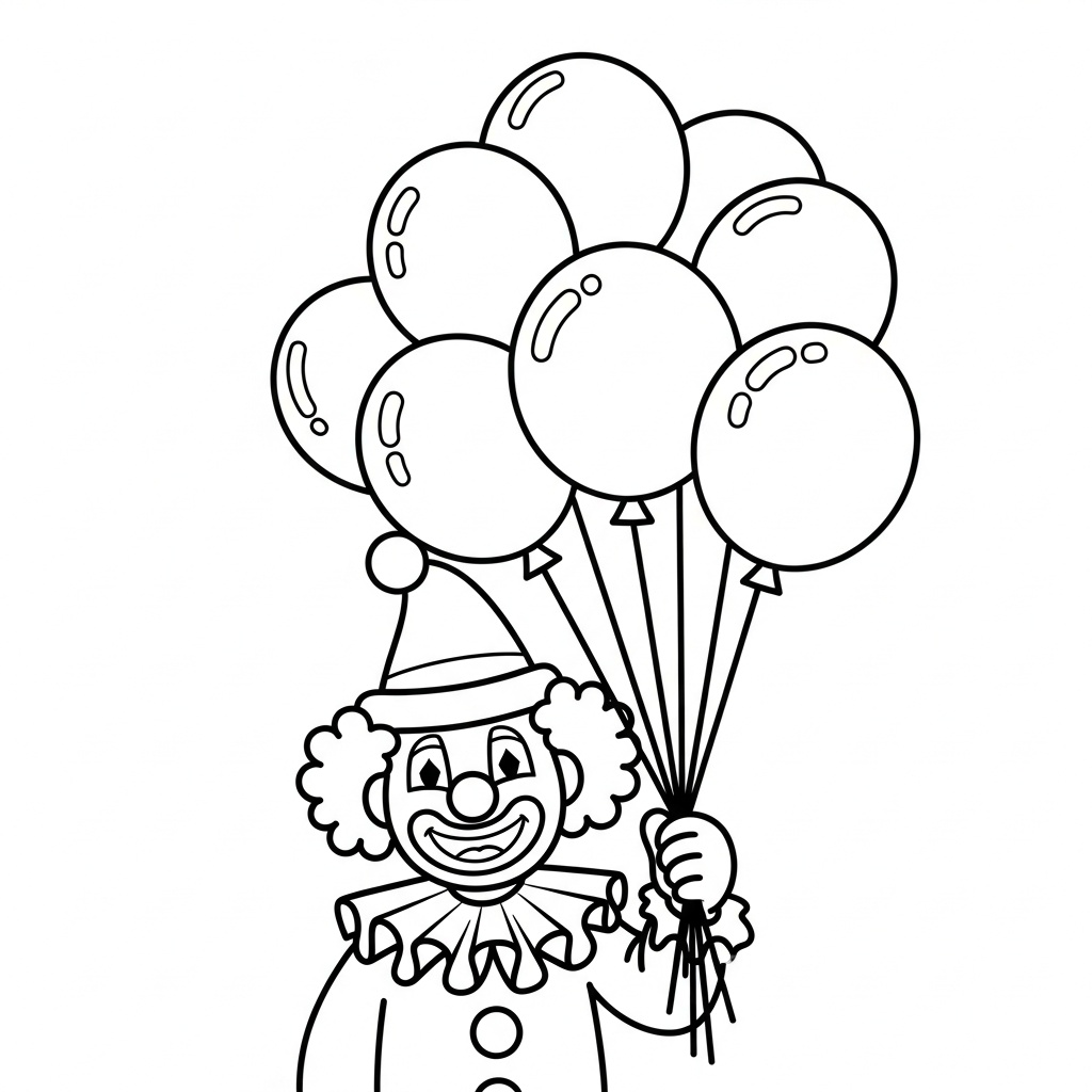 Glad clown målarbild med färgglada ballonger för barn