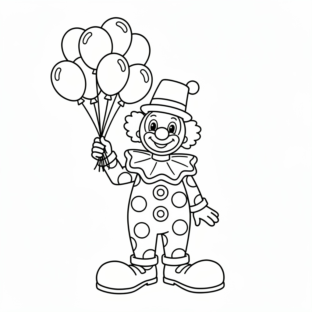Glad clown målarbild med färgglada ballonger