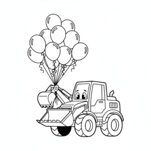 Glad grävmaskin med ballonger målarbild