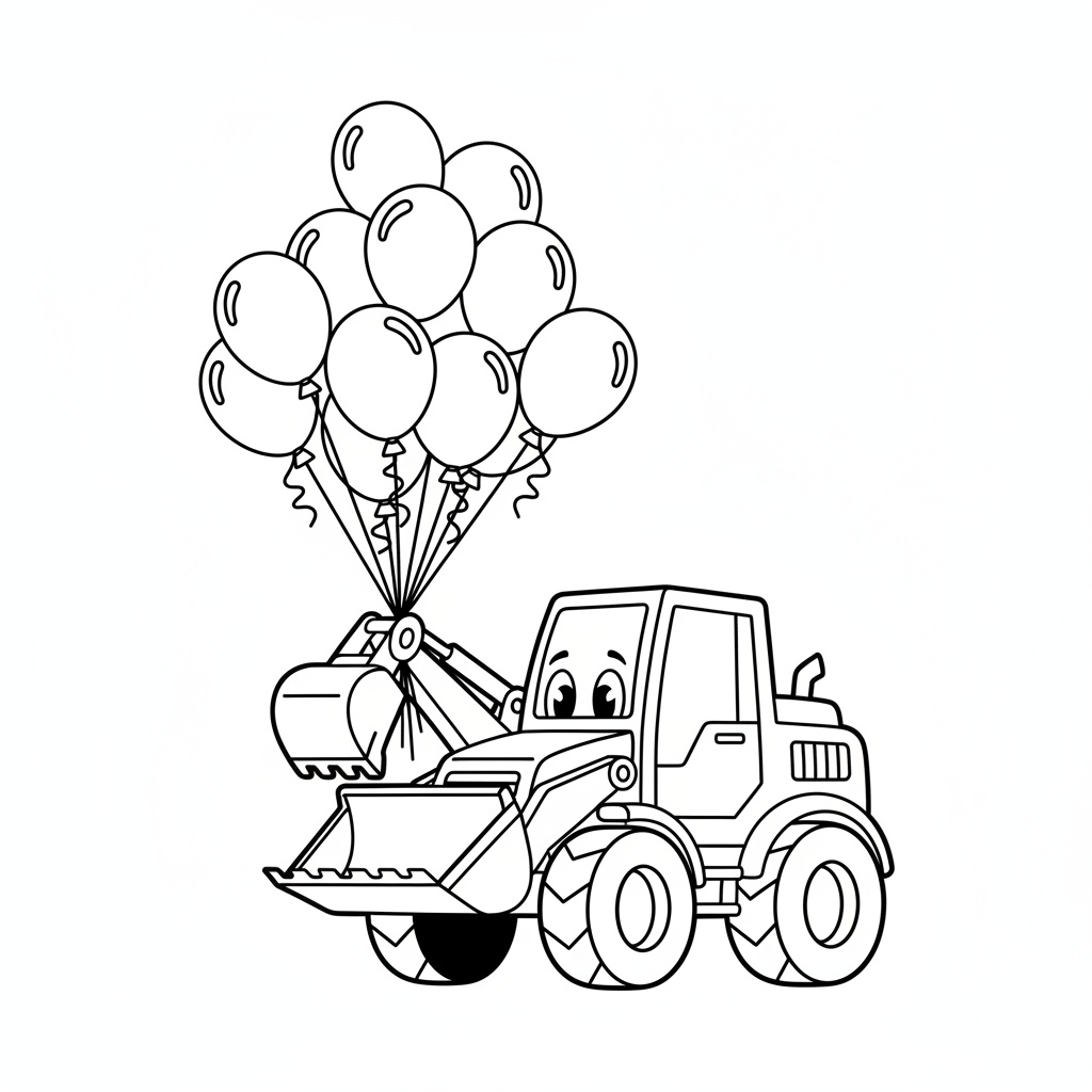 Glad grävmaskin med ballonger målarbild