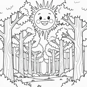 Djup skog med träd och natur målarbild
