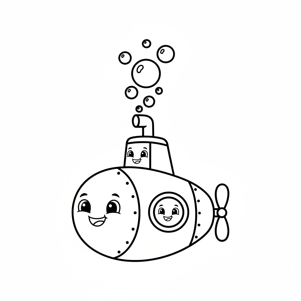 Glad ubåt målarbild med bubblor