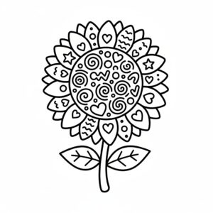 Glad zentangle solros målarbild med tjocka linjer