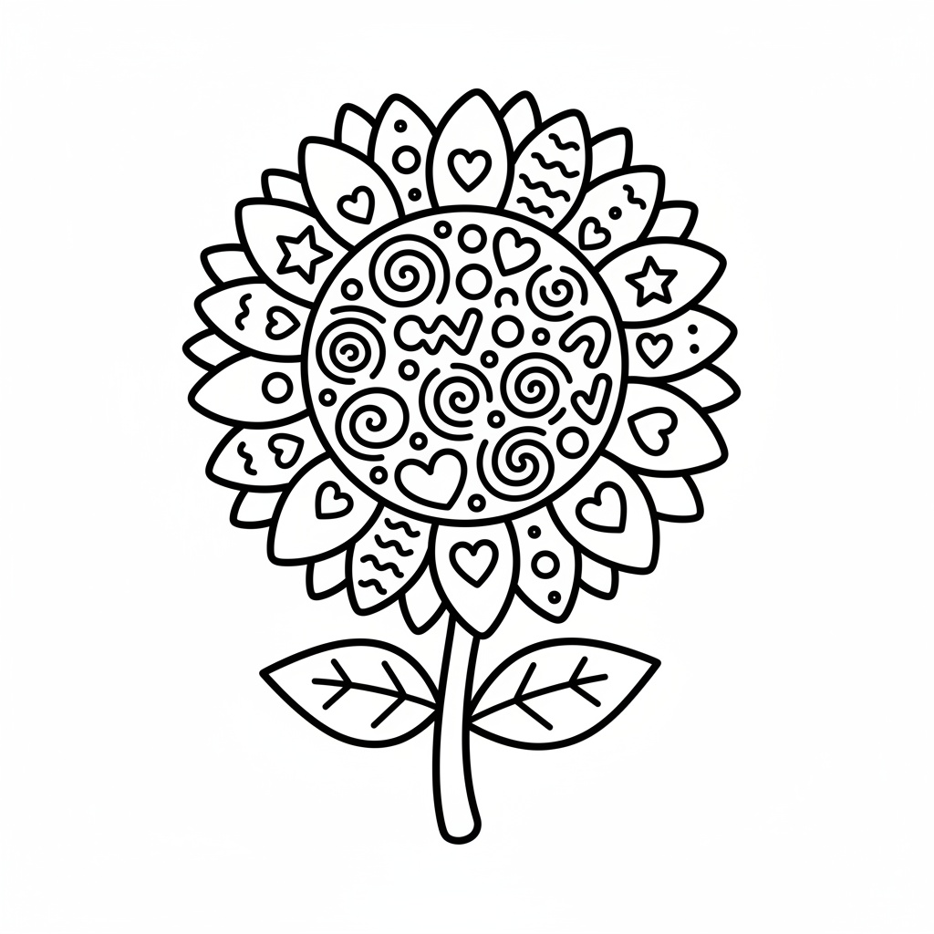 Glad zentangle solros målarbild med tjocka linjer