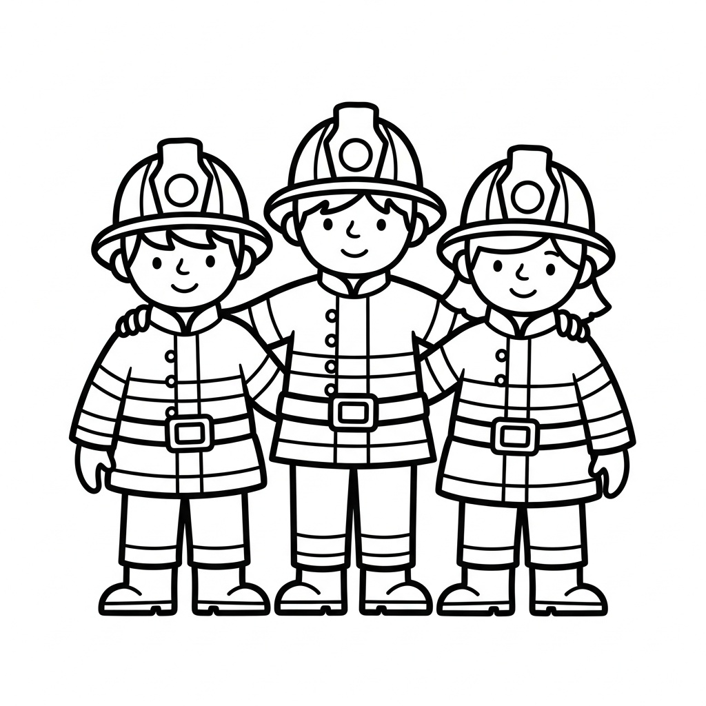 Glada brandmän vid brandbilen