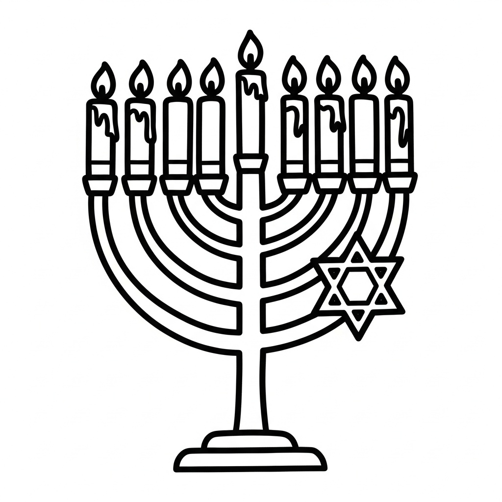 Gratis Chanukka målarbild med menorah för förskolebarn