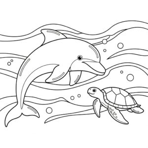 Gratis delfin målarbild med vänlig sköldpadda