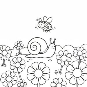 Gratis långsam snigel teckning på blommande äng