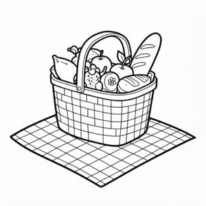 Gratis picknickkorg att färglägga med frukt