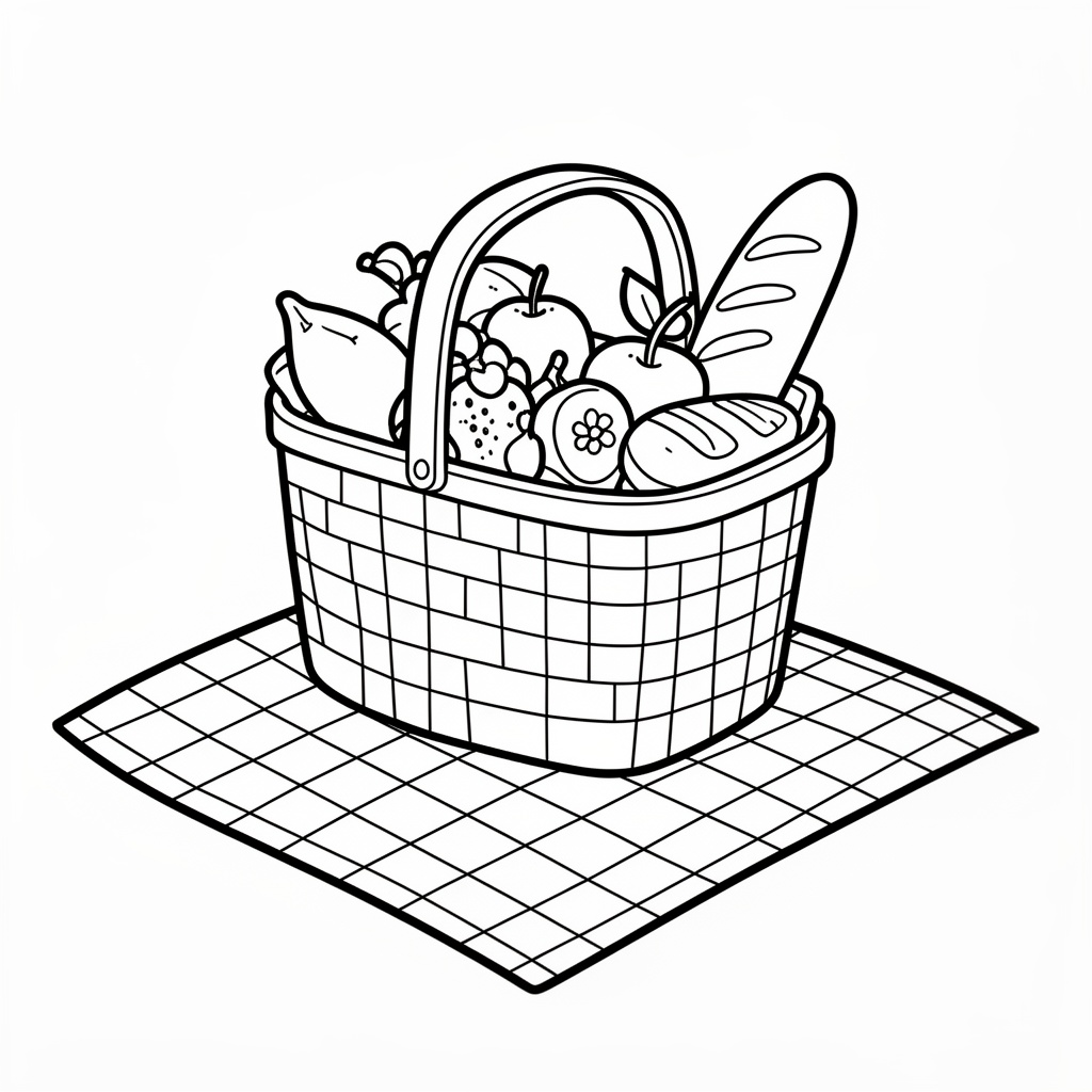 Gratis picknickkorg att färglägga med frukt
