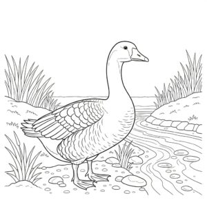 Gratis utskrivbar gås målarbild vid bäckkanten