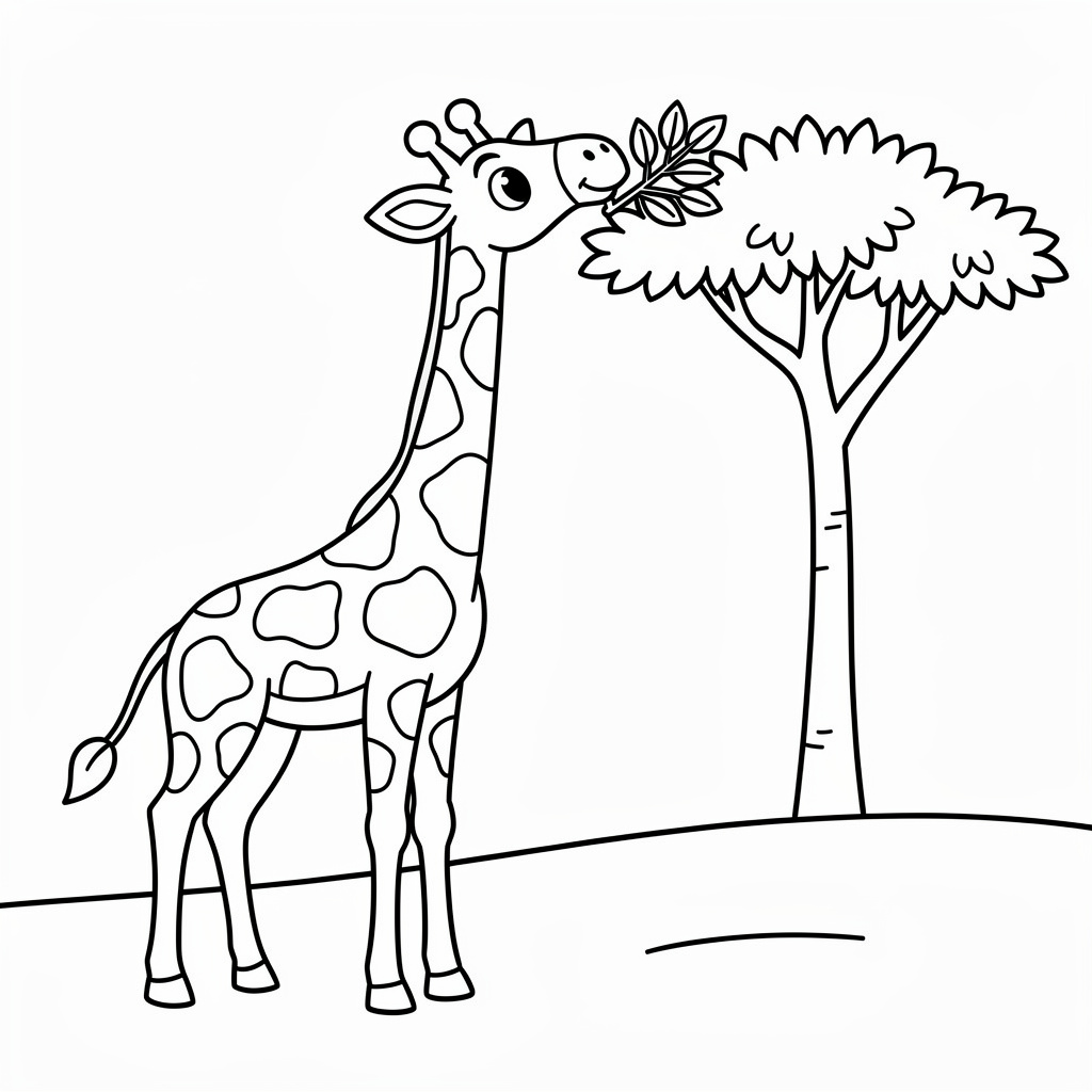 Gratis utskrivbar giraff målarbild vid ett akaciaträd