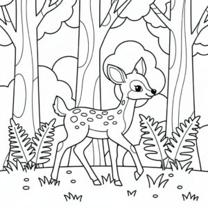 Gratis utskrivbar rådjur målarbild i skogens djup