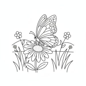 Gratis vårfjäril på blomsteräng målarbild för barn