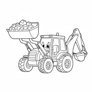 Grävmaskin och stenröse målarbild