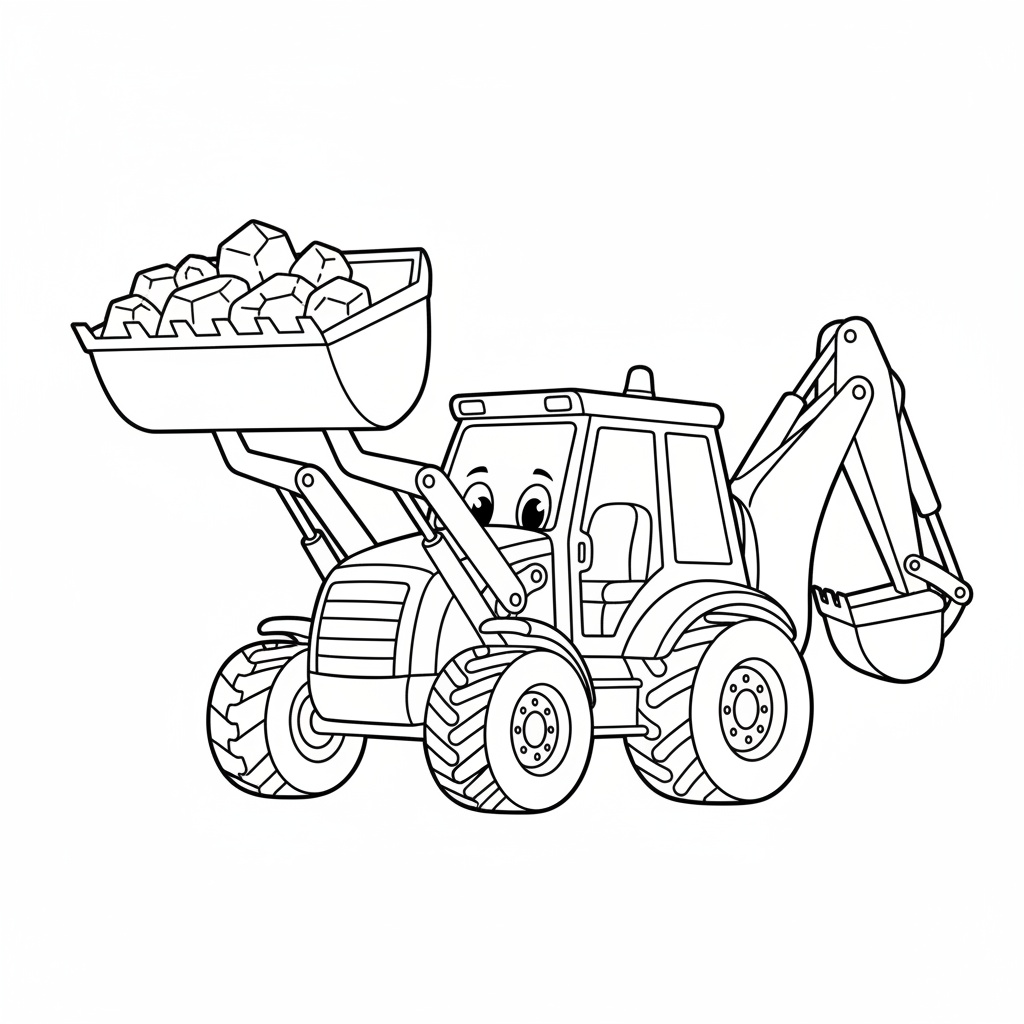 Grävmaskin och stenröse målarbild