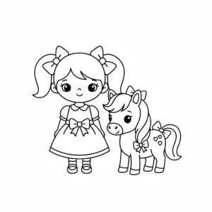 Gullig häst med ponny och rosetter