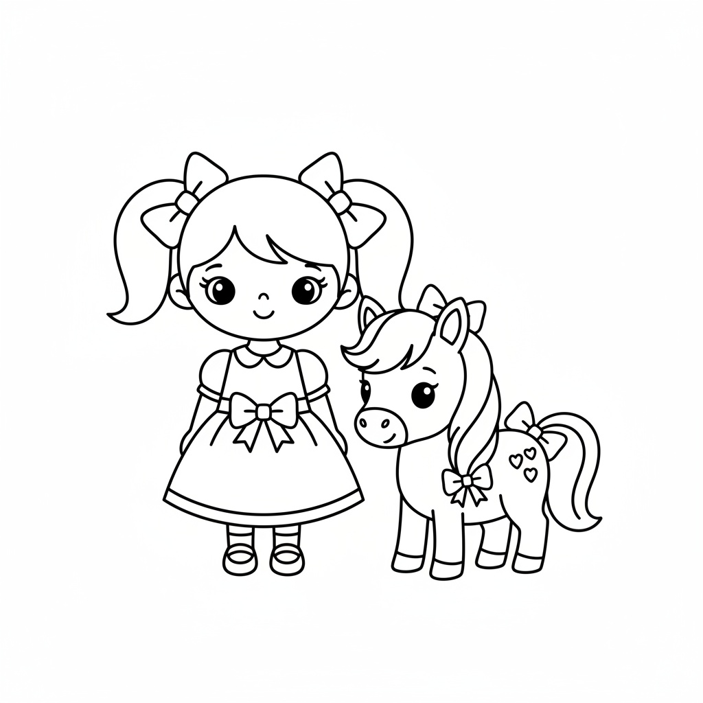 Gullig häst med ponny och rosetter