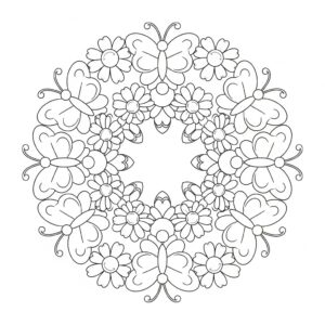 Gullig mandala med fjärilar att färglägga