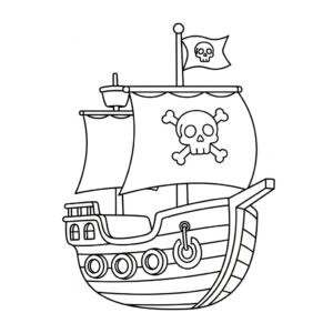Gulligt piratskepp med dödskalleflagga