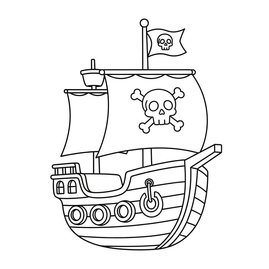 Gulligt piratskepp med dödskalleflagga