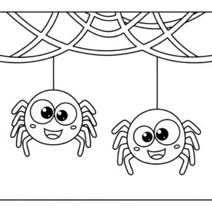 Halloween målarbild: randiga spindlar i nätet