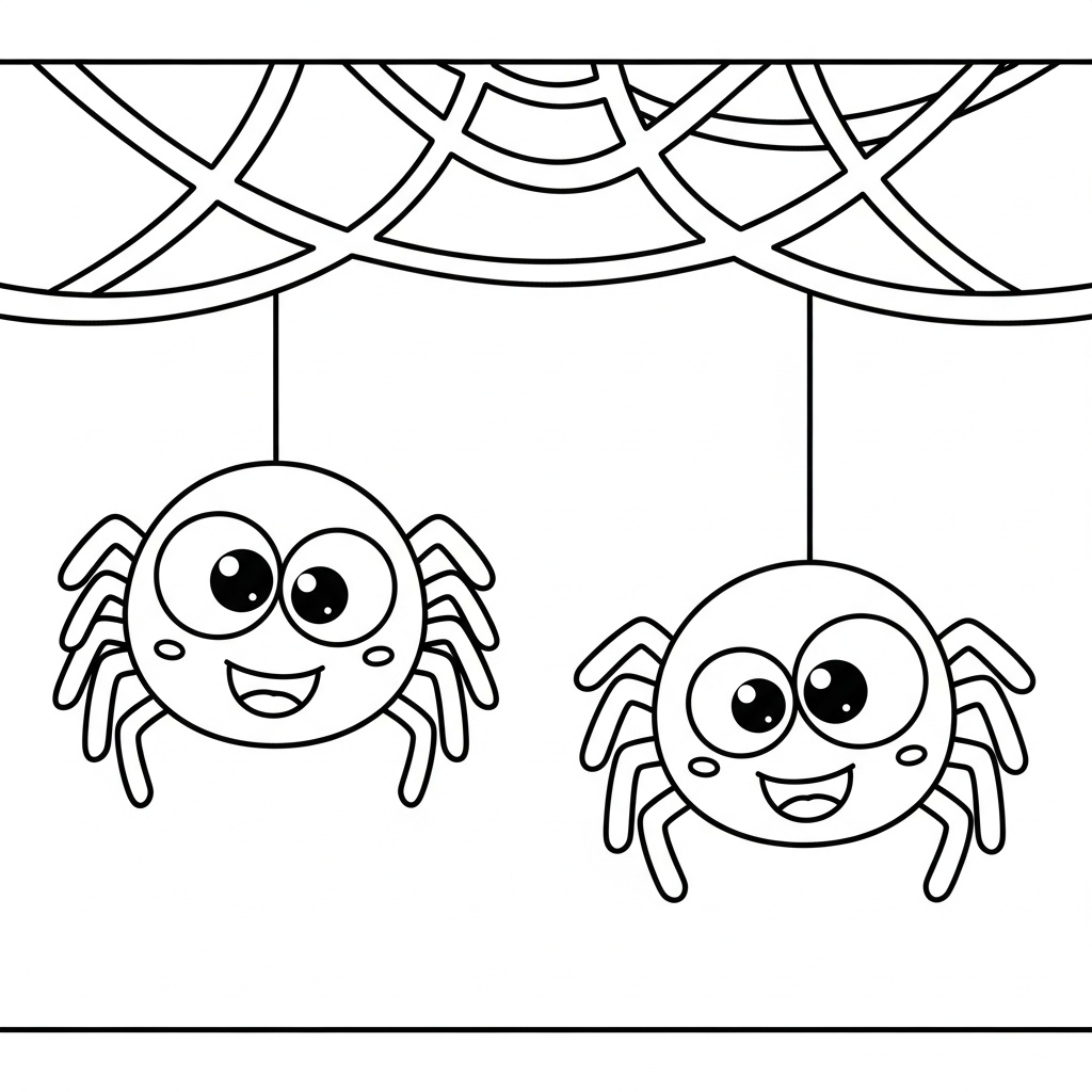 Halloween målarbild: randiga spindlar i nätet