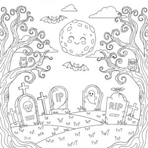 Halloween: nattlig kyrkogårdsscen för skolbarn