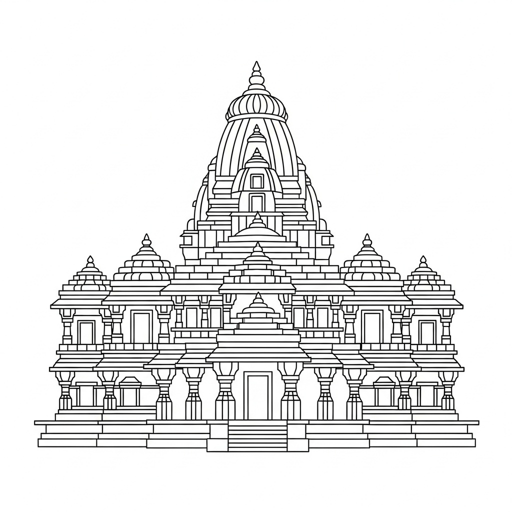 Hindutempel med detaljer – gratis PDF-målarbild för vuxna