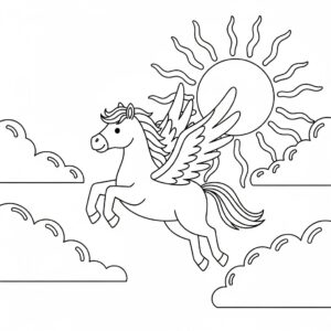 Hoppande pegasus över molnen
