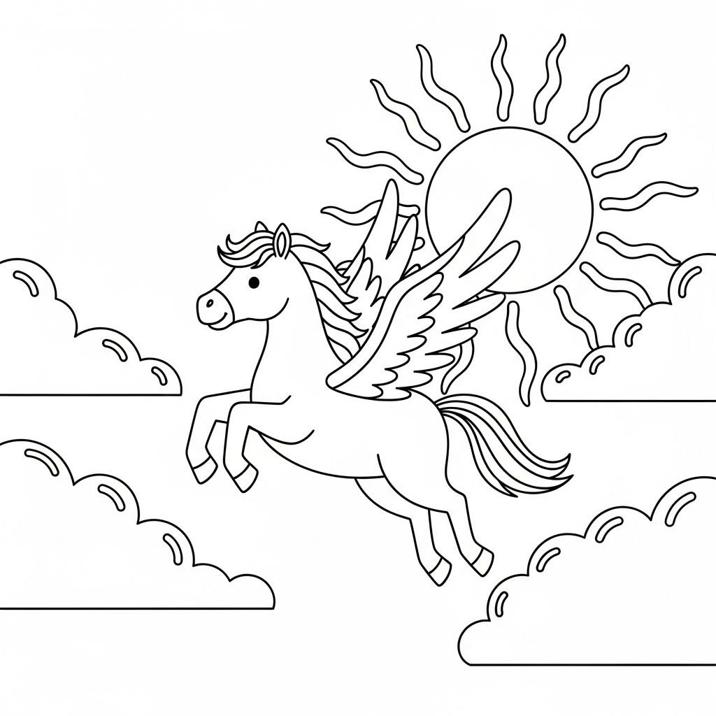 Hoppande pegasus över molnen
