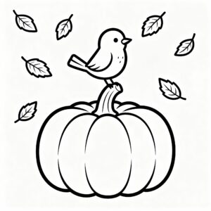 Höstlig pumpa målarbild med vänlig fågel