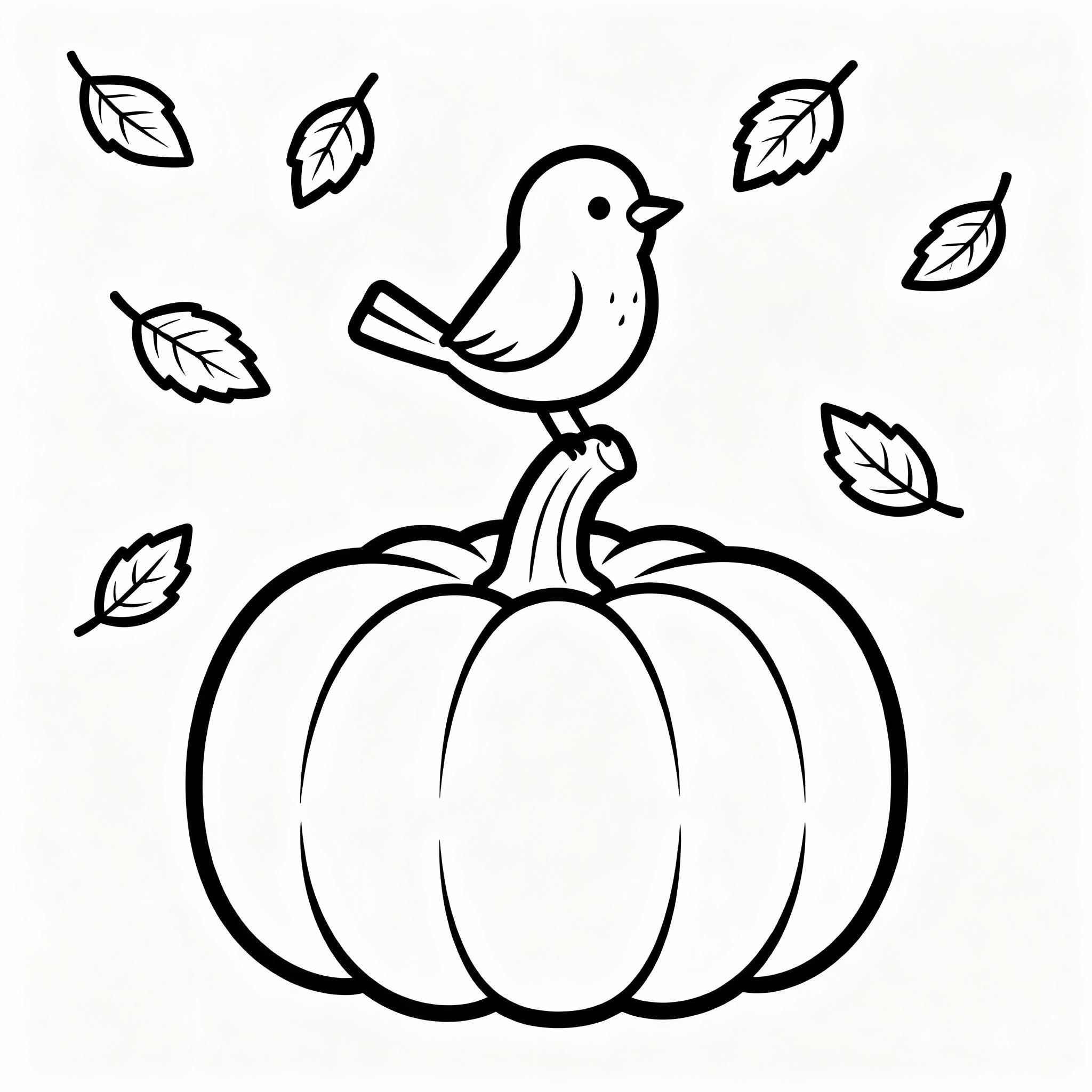 Höstlig pumpa målarbild med vänlig fågel