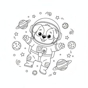 Hund som astronaut bland stjärnorna i rymden