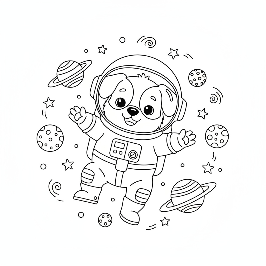 Hund som astronaut bland stjärnorna i rymden