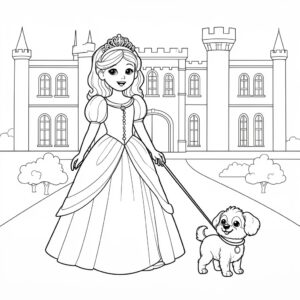 Hundvalp på promenad med prinsesstema