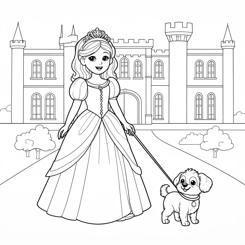 Hundvalp på promenad med prinsesstema