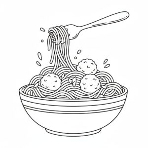 Italiensk pasta målarbild med köttbullar