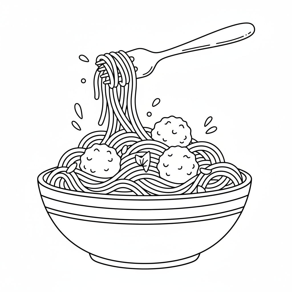 Italiensk pasta målarbild med köttbullar