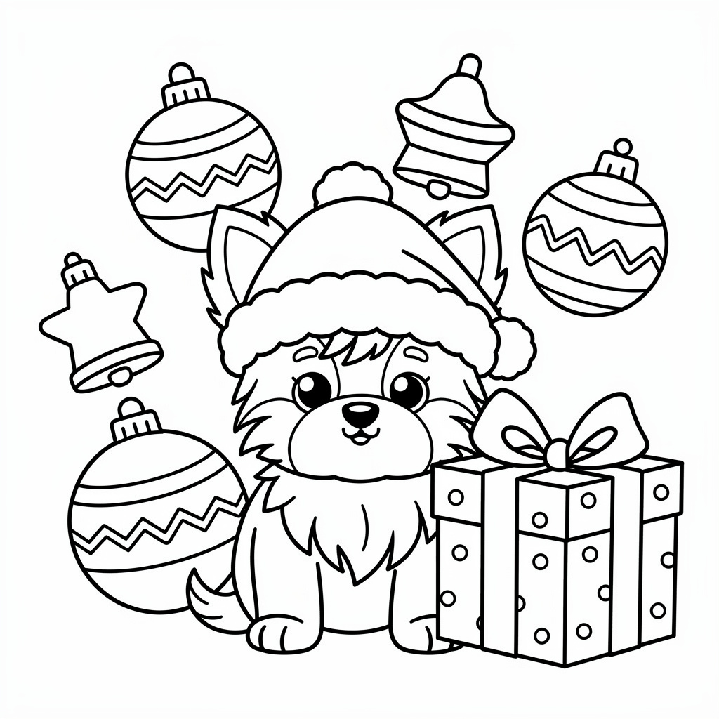 Julig yorkshireterrier med tomteluva