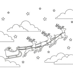 Jultomten teckning: renar på himlen