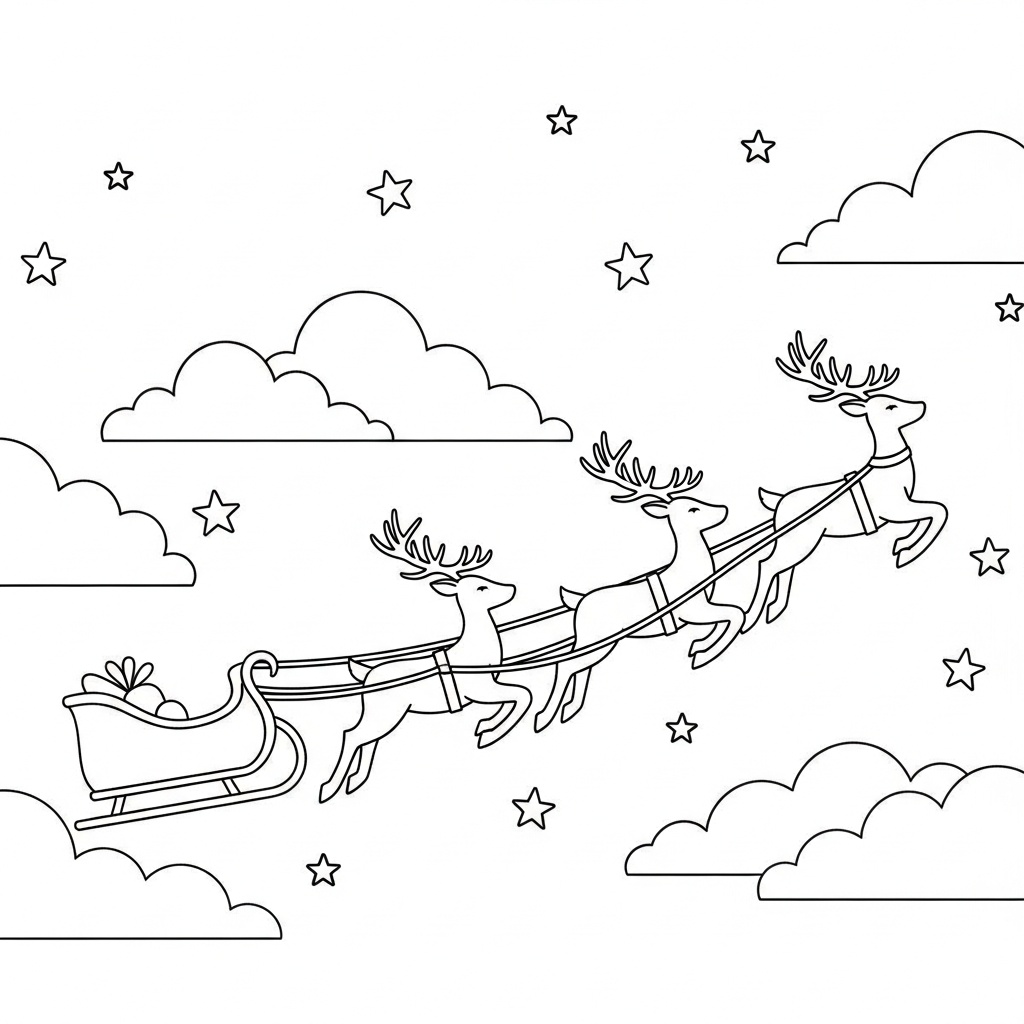 Jultomten teckning: renar på himlen