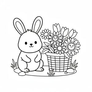 Kanin och blomkorg målarbild