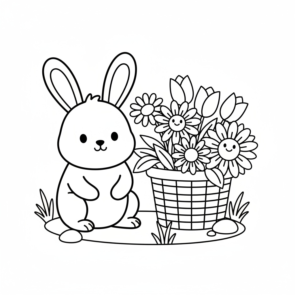 Kanin och blomkorg målarbild