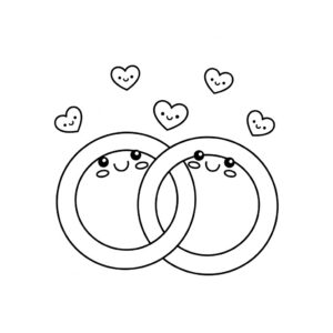 Kawaii bröllopsteckning med sagolika ringar