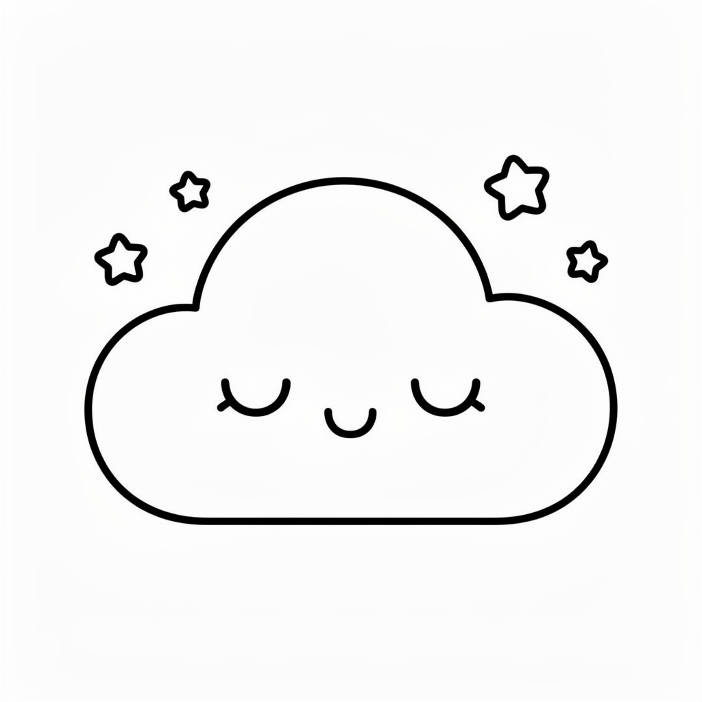 Kawaii fluffigt sömnigt moln med stjärnor
